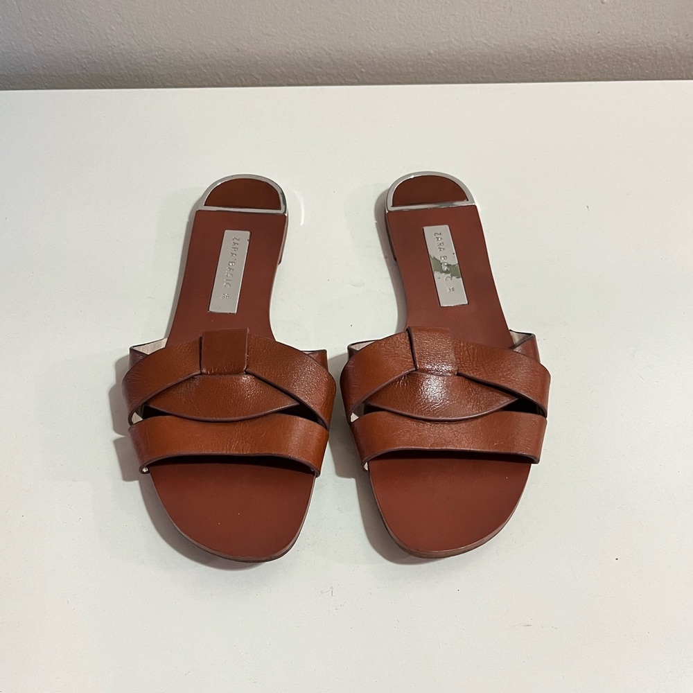 Zara Crossed Leather Slides